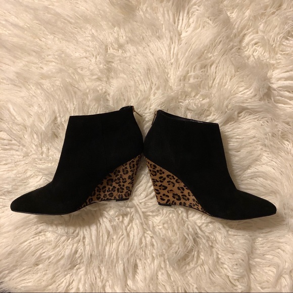 Ava & Aiden Black & Leopard Wedge Booties - Picture 3 of 14